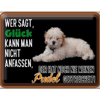 Blechschild Spruch 40x30cm Glück nicht anfassen Pudel Hund