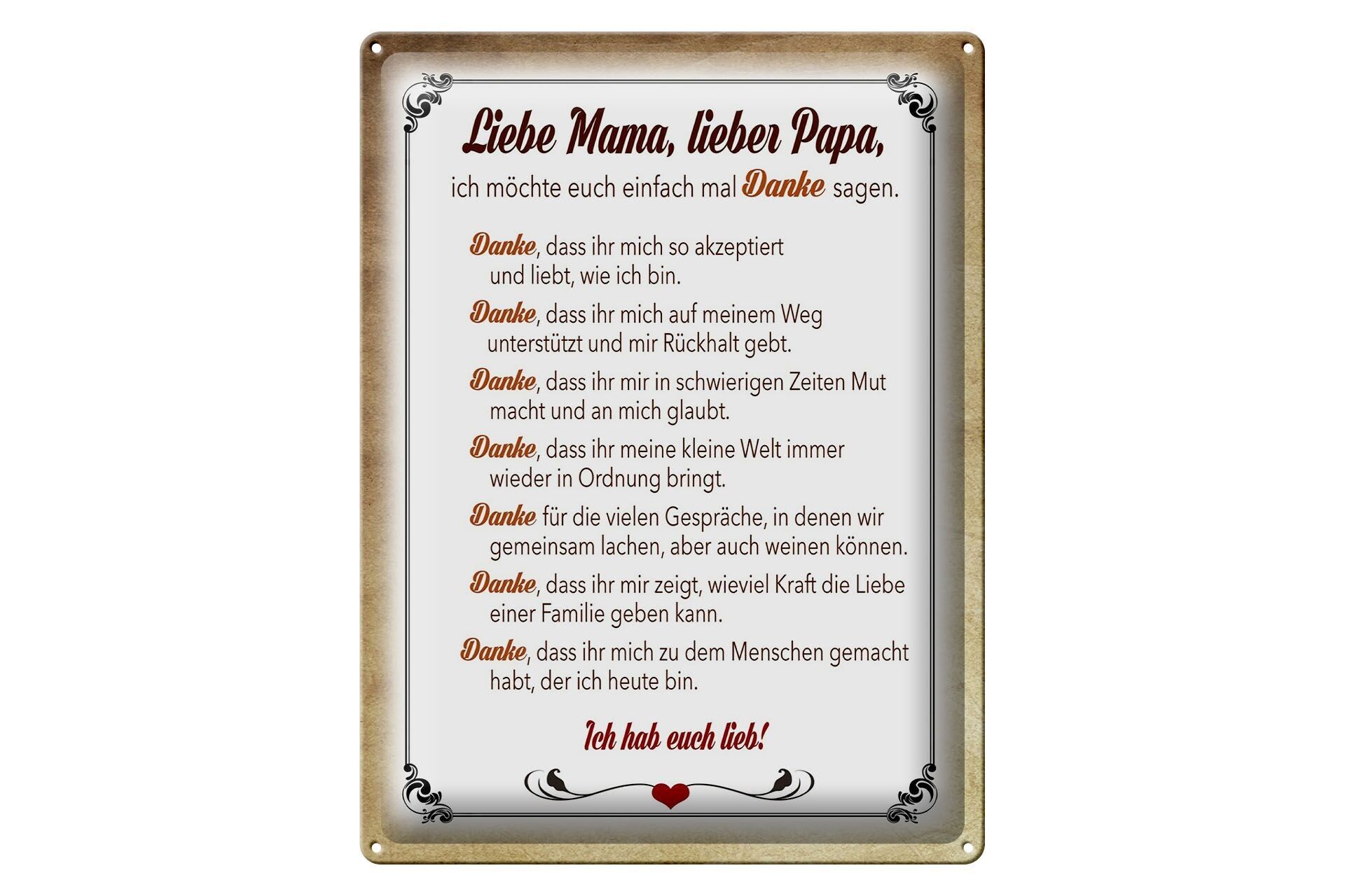 Kaufen Sie Blechschild Spruch 30x40cm Mama Papa hab euch lieb danke zu