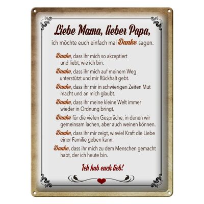 Blechschild Spruch 30x40cm Mama Papa hab euch lieb danke