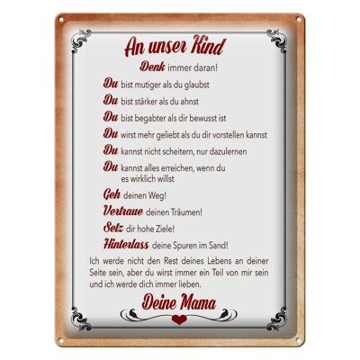 Blechschild Spruch 30x40cm Kind denk immer daran deine Mama