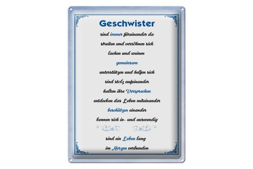 Blechschild Spruch 30x40cm Geschwister immer füreinander da