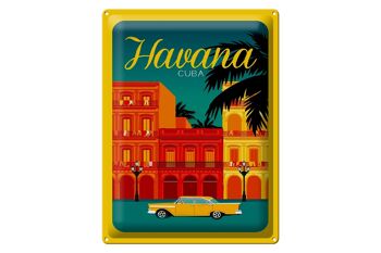 Plaque en tôle La Havane 30x40cm Cuba dessin voiture jaune 1