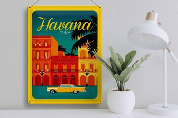 Plaque en tôle La Havane 30x40cm Cuba dessin voiture jaune 3