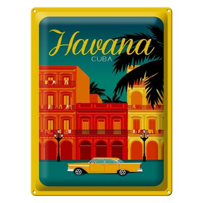 Cartel de chapa La Habana 30x40cm Cuba dibujo coche amarillo