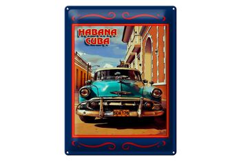 Plaque en tôle Cuba 30x40cm Habana Cuba voiture bleue 1