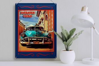 Plaque en tôle Cuba 30x40cm Habana Cuba voiture bleue 3