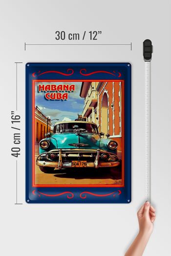 Plaque en tôle Cuba 30x40cm Habana Cuba voiture bleue 4