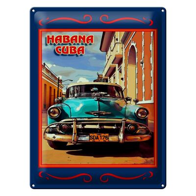 Plaque en tôle Cuba 30x40cm Habana Cuba voiture bleue