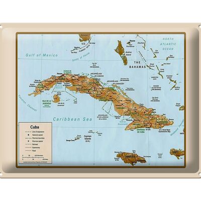 Cartel de chapa Cuba 40x30cm mapa