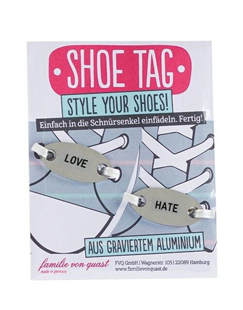 Shoe Tag "LOVE - HATE" - Silber

Geschenk- und Designartikel 