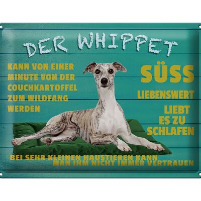 Cartel de chapa que dice 40x30 cm, el perro Whippet dulce que vale la pena vivir