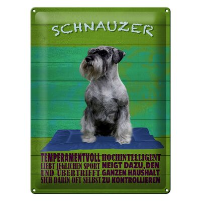 Cartel de chapa con texto "Perro Schnauzer enérgico" 30x40 cm