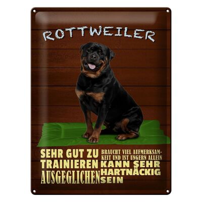 Cartel de chapa con texto "Perro Rottweiler 30x40cm solo a regañadientes"