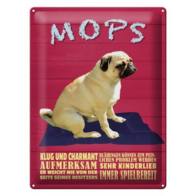 Tin sign saying 30x40cm pug dog clever and charming