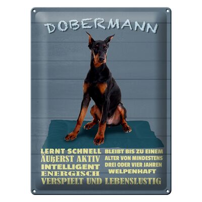 Cartel de chapa que dice 30x40cm Doberman aprende perro rápidamente