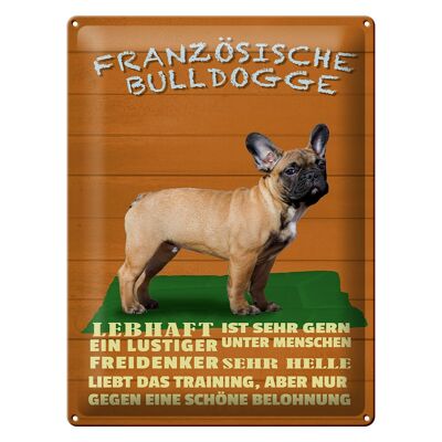 Cartel de chapa con texto "Perro Bulldog Francés" 30x40cm