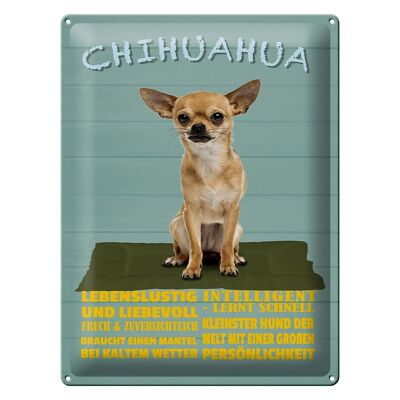 Cartel de chapa con texto "Perro chihuahua amante de la diversión" 30x40 cm