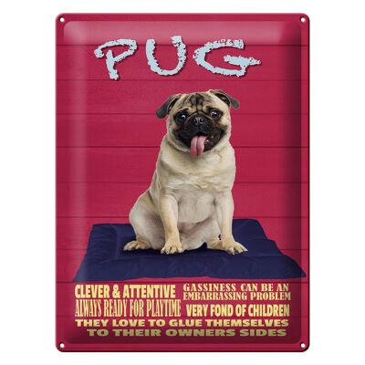 Cartel de chapa que dice 30x40cm Perro Pug inteligente y atento