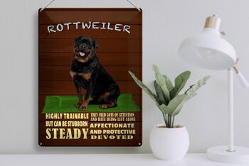 Plaque en étain indiquant un chien Rottweiler de 30 x 40 cm hautement dressable 3