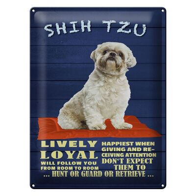 Cartel de chapa con texto "Perro Shih Tzu, 30x40 cm, leal y animado"