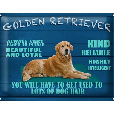 Cartel de chapa con texto "Perro Golden Retriever 40x30cm muy ansioso"