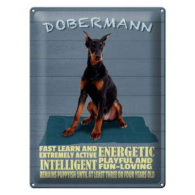 Cartel de chapa que dice 30x40cm perro Doberman aprende rápido y