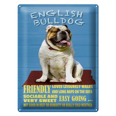 Letrero de chapa que dice 30x40cm Bulldog Inglés apto para perros