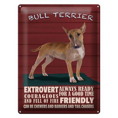 Cartel de chapa con texto "Perro Bull Terrier siempre listo" 30x40 cm