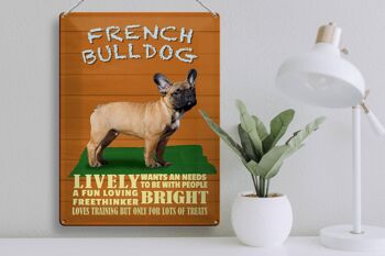 Plaque en tôle disant 30x40cm Bouledogue français chien animé 3