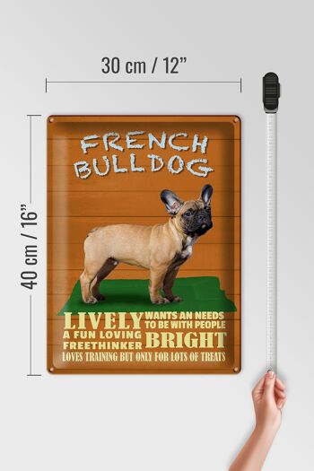 Plaque en tôle disant 30x40cm Bouledogue français chien animé 4