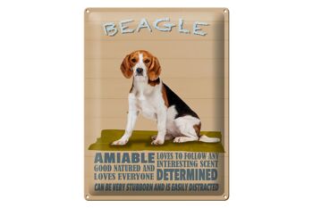 Panneau en étain indiquant que le chien Beagle aime suivre n'importe qui, 30x40 cm 1