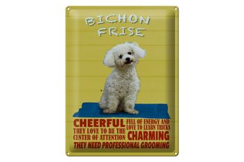 Plaque en tôle disant 30x40cm chien Bichon Frise joyeux 1