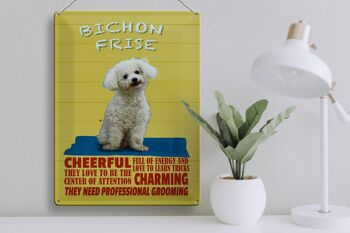 Plaque en tôle disant 30x40cm chien Bichon Frise joyeux 3