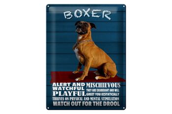 Plaque en tôle disant 30x40cm chien boxer vigilant ludique 1