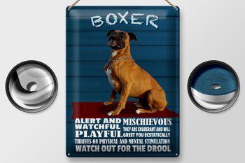 Plaque en tôle disant 30x40cm chien boxer vigilant ludique 2
