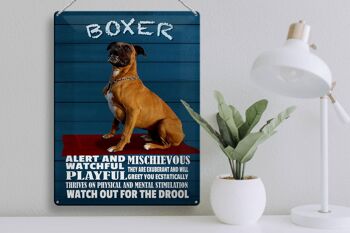 Plaque en tôle disant 30x40cm chien boxer vigilant ludique 3