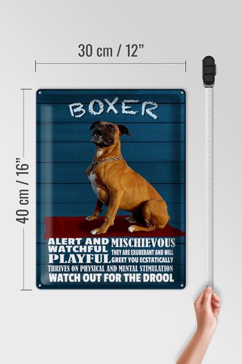 Plaque en tôle disant 30x40cm chien boxer vigilant ludique 4