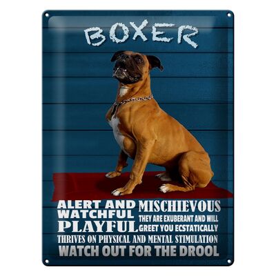 Cartel de chapa con texto "Perro boxer 30x40 cm, vigilante y juguetón"