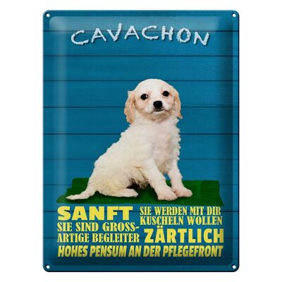 Plaque en tôle disant 30x40cm Chien Cavachon tendrement tendre