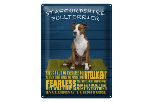 Blechschild Spruch 30x40cm Staffordshire Bullterrier Hund blaues Schild