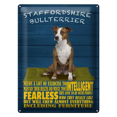 Letrero de chapa que dice 30x40 cm Staffordshire Bull Terrier perro cartel azul