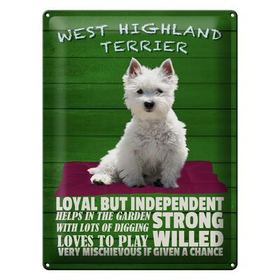 Letrero de chapa que dice "Perro West Highland Terrier leal" 30x40 cm