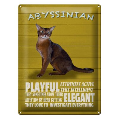 Cartel de chapa con texto "Gato abisinio 30x40 cm, juguetón y elegante"