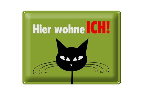 Blechschild Spruch 40x30cm Katze hier wohne ich