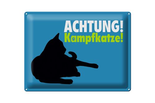 Blechschild Spruch 40x30cm Achtung Kampfkatze Katze blau