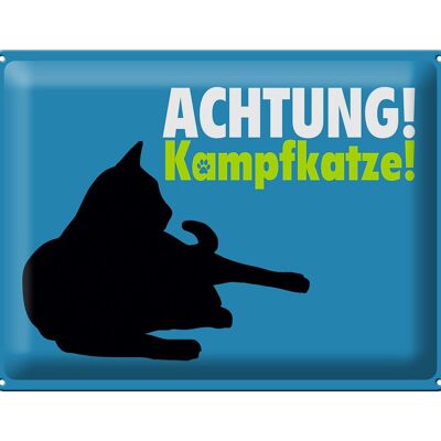 Blechschild Spruch 40x30cm Achtung Kampfkatze Katze blau