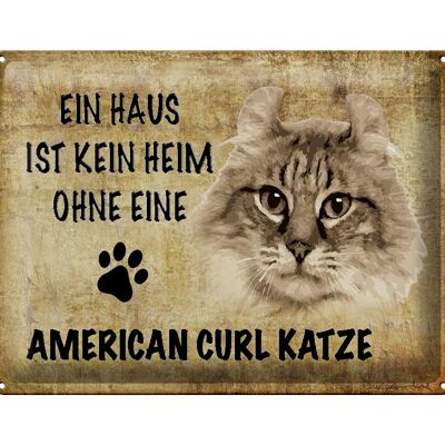 Cartel de chapa con texto "Gato rizado americano" 40x30 cm.