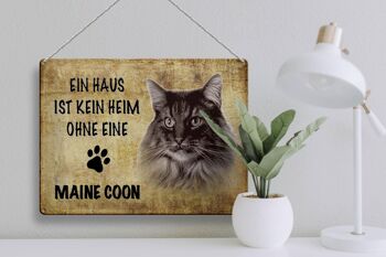 Plaque en tôle indiquant Chat Maine Coon sans maison 40x30cm 3