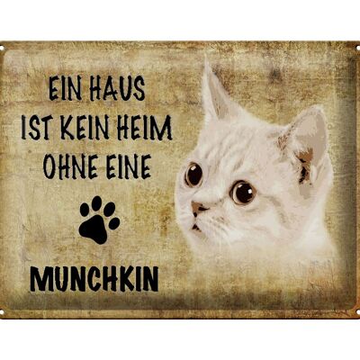 Cartel de chapa con texto "Gato Munchkin sin hogar" 40x30 cm