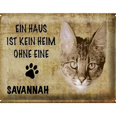 Cartel de chapa con texto "Gato Savannah sin hogar" 40x30 cm